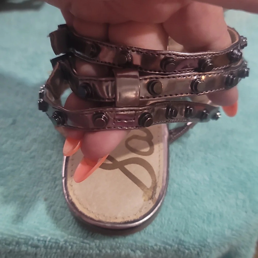 Sam Edelman Berkeley pewter studded gladiator flats open toe sandals 8 - Picture 5 of 9